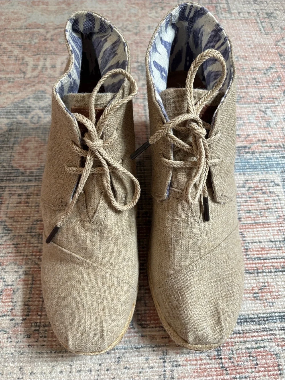 Tom’s Desert Lace-Up Wedge Booties - Neutral Size 11